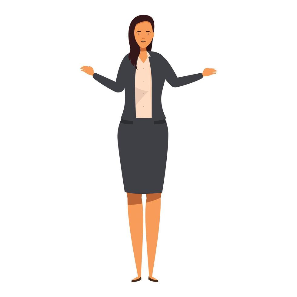 Smiling businesswoman presenting something and gesturing with hands vector