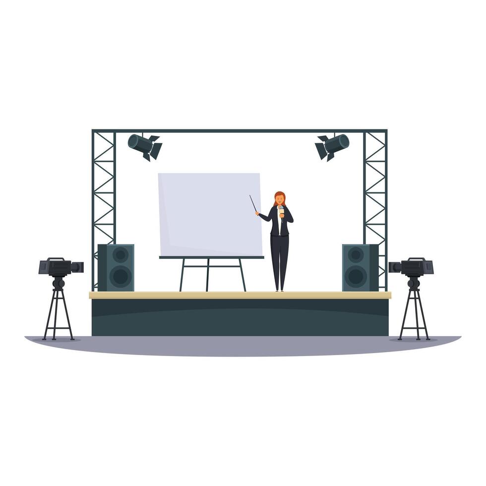 Public speaker giving a presentation on stage at a conference or business meeting vector