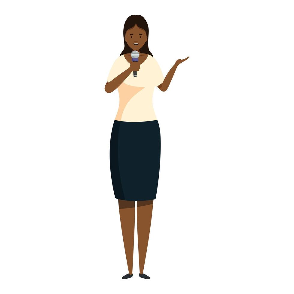Young businesswoman is making a point while speaking on microphone vector