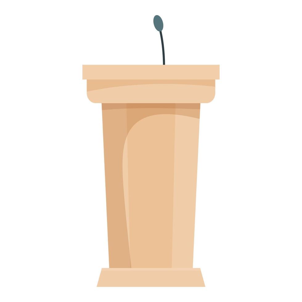Empty wooden podium with microphone standing on white background vector
