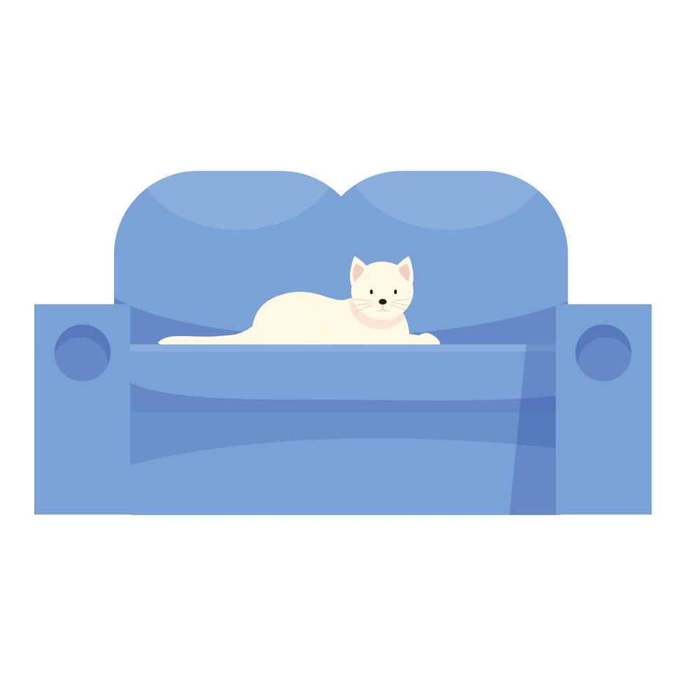 White cat relaxing on blue sofa in comfortable home vector