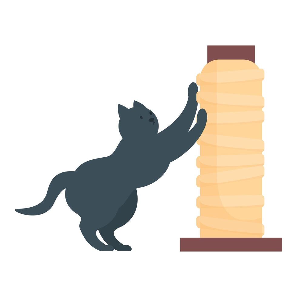 Playful black cat scratching on a cat scratching post vector