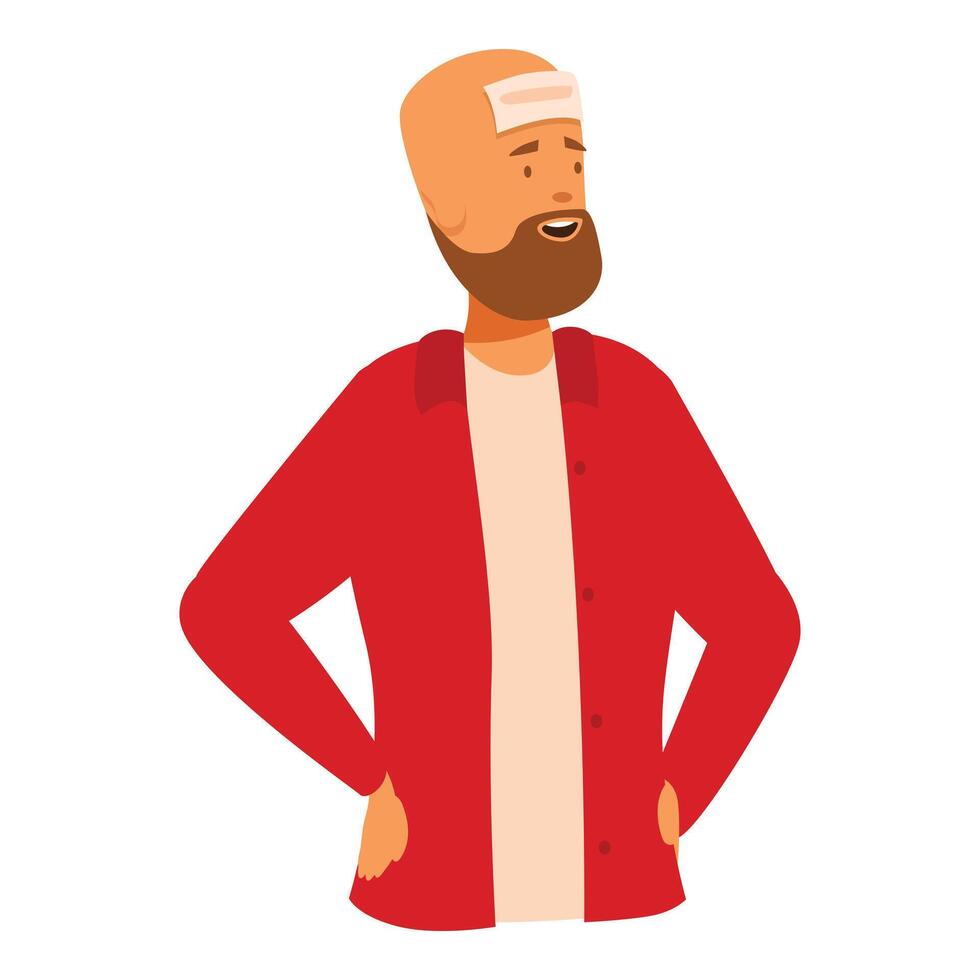 Young man with a plaster on his forehead is smiling and holding his hands behind his back vector