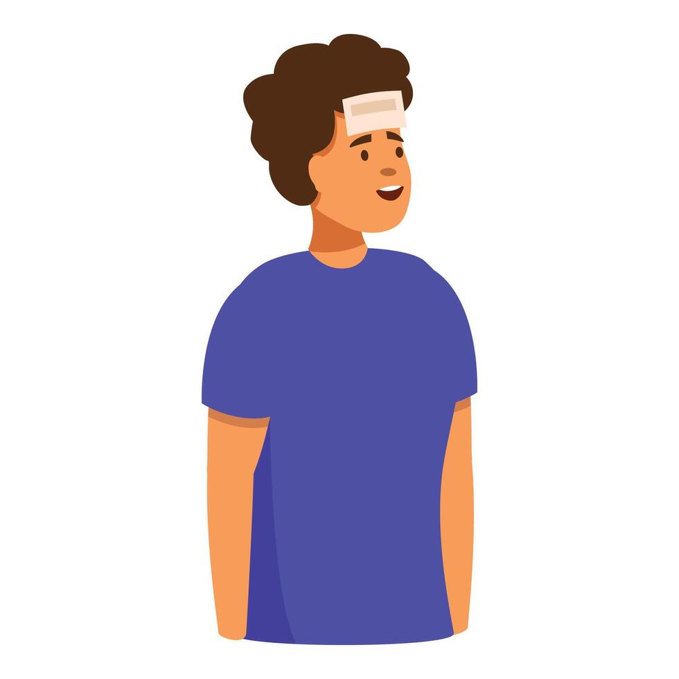 Young man playing guessing game with sticky note on forehead vector