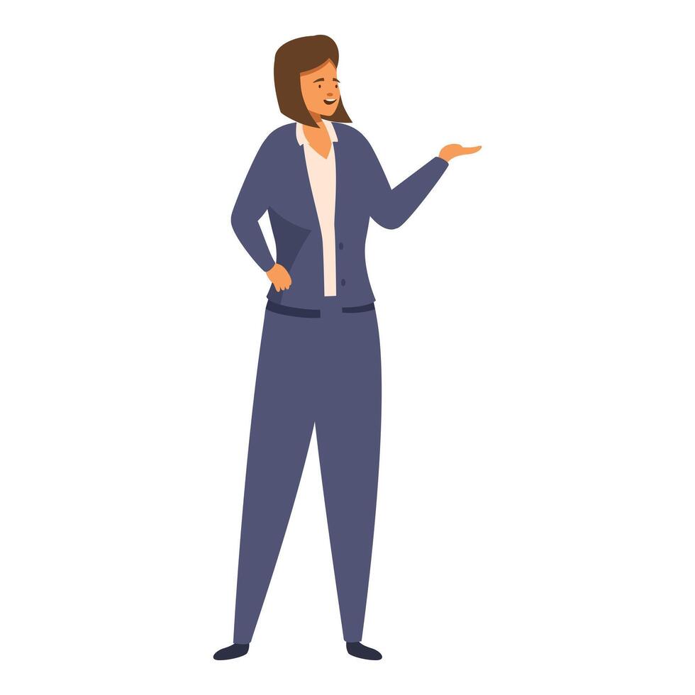 Businesswoman presenting something smiling and gesturing with hand vector
