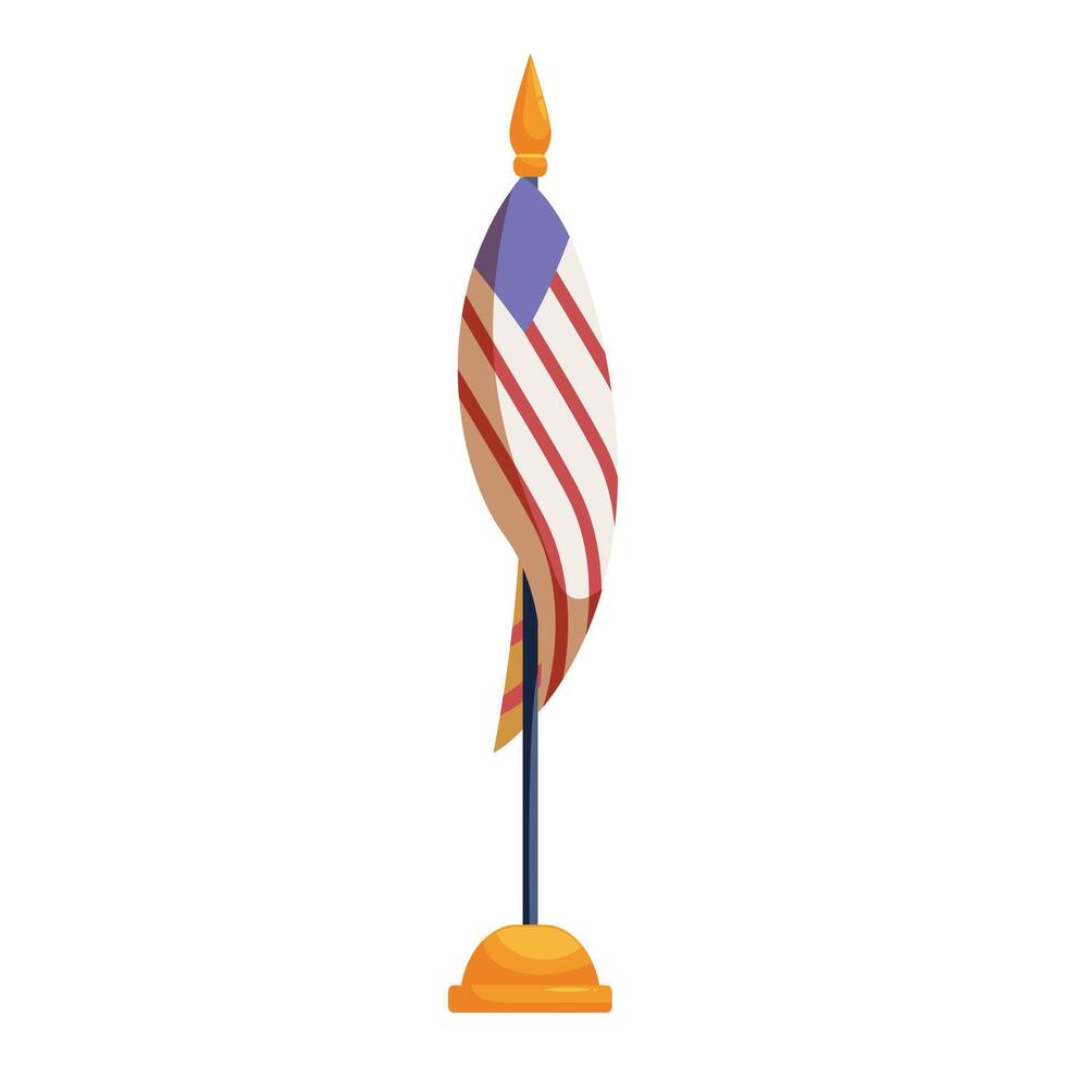American flag on golden stand waving in the wind vector