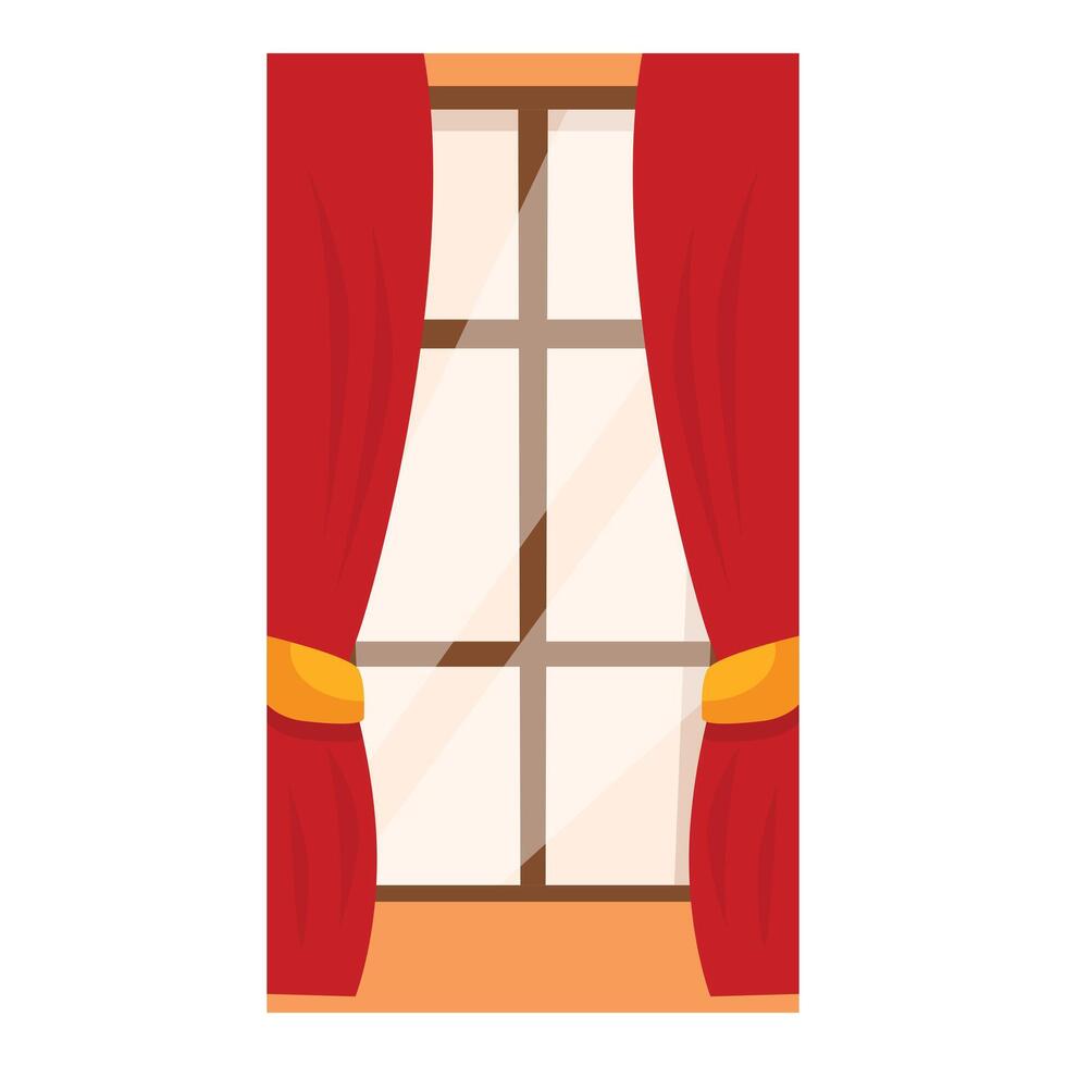Large window with red curtains framing sunlight interior design vector