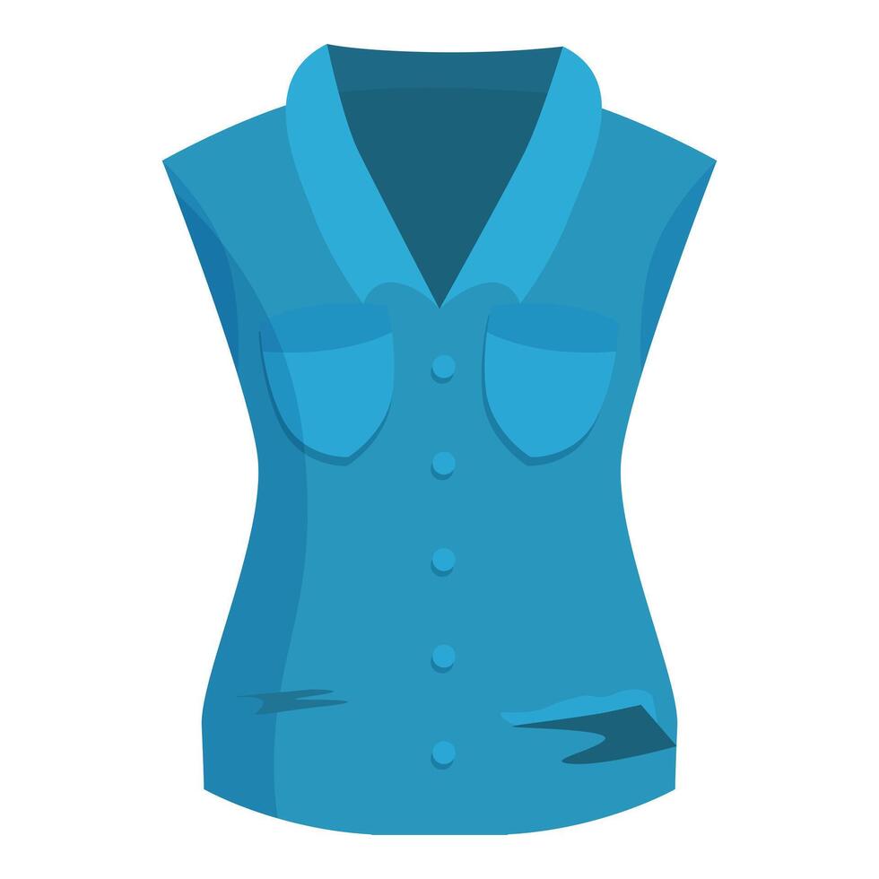 Blue sleeveless shirt featuring buttons and pockets vector