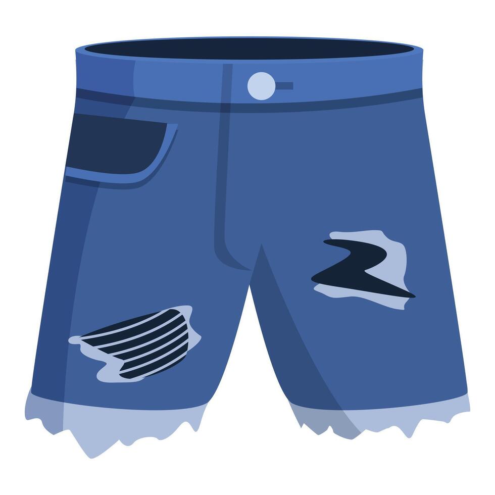 Blue denim shorts with ripped knees showing summer fashion vector