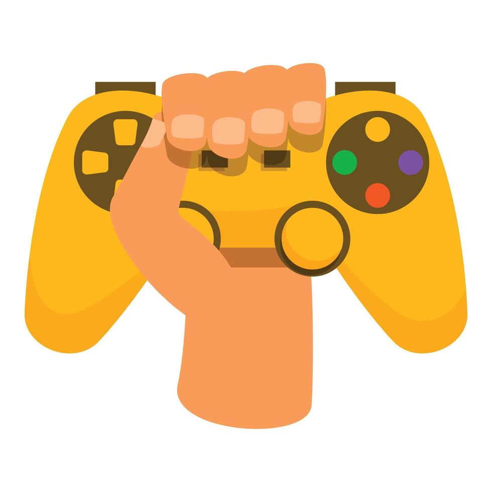 Gamer holding a yellow gamepad, gaming console for video games vector