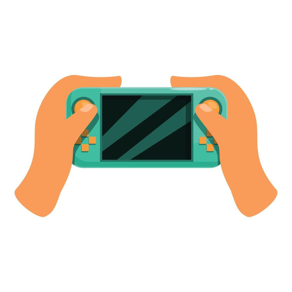 Gamer holding portable game console playing videogame vector