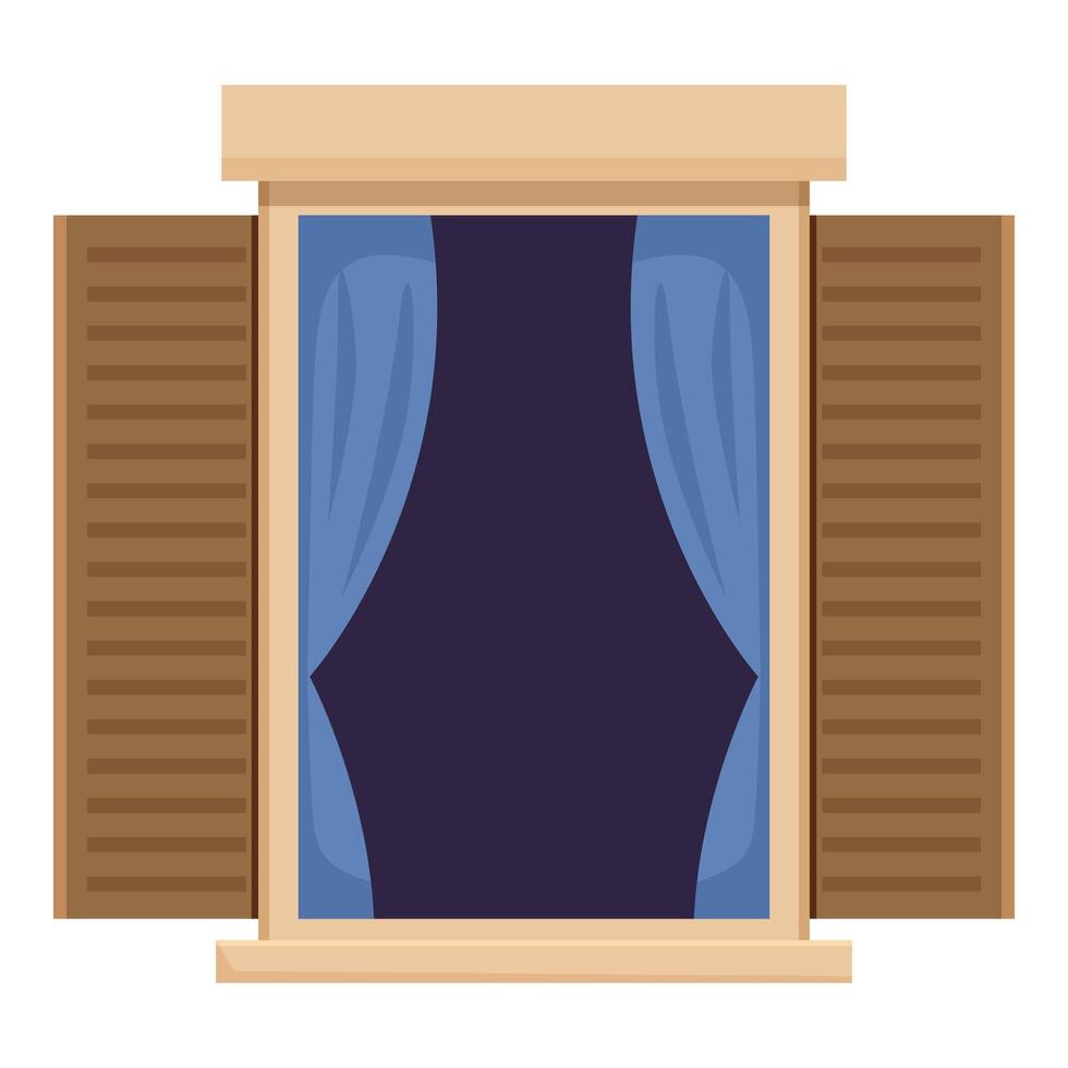 Modern window with blue curtains slightly open vector