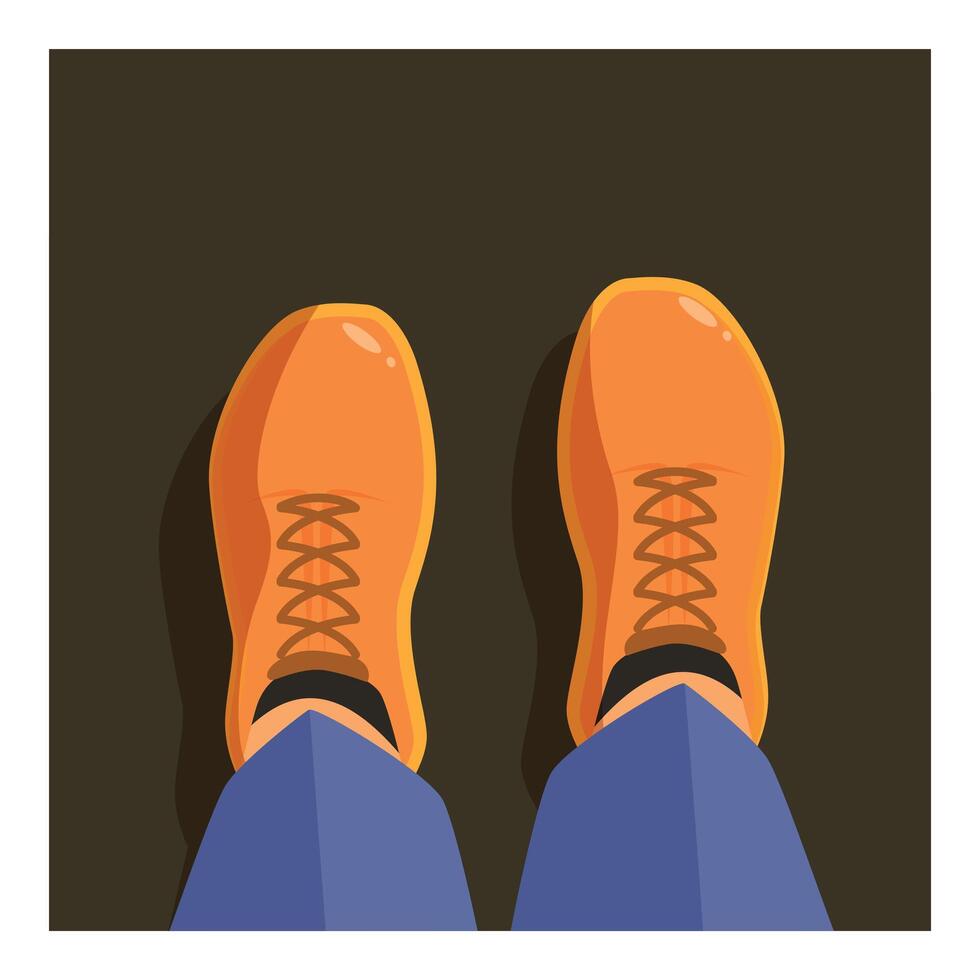 Man wearing orange sneakers standing on dark ground vector