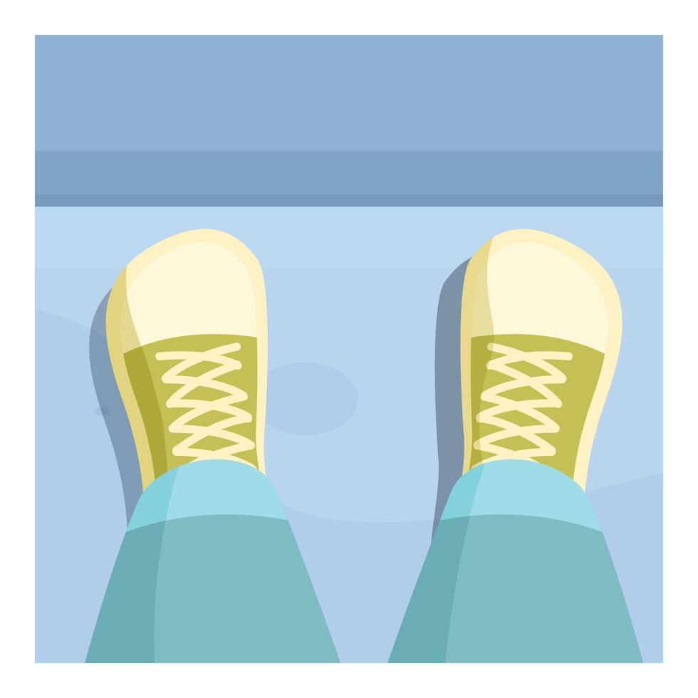 Person wearing green sneakers standing on blue floor vector