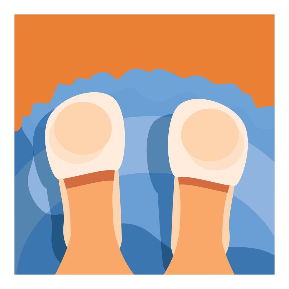 Person wearing slippers standing on blue carpet at home vector