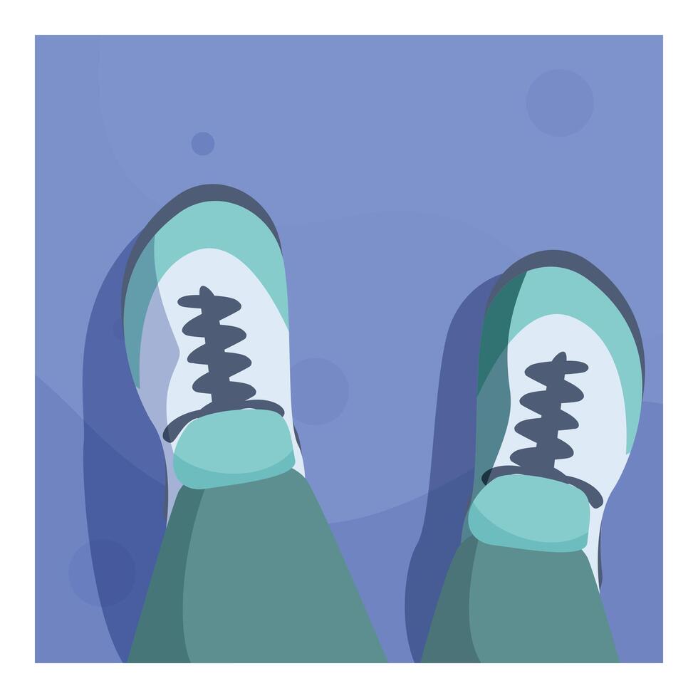 Person wearing sneakers standing on solid color background vector