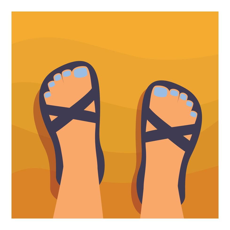 Woman relaxing on the beach wearing sandals with blue nail polish vector