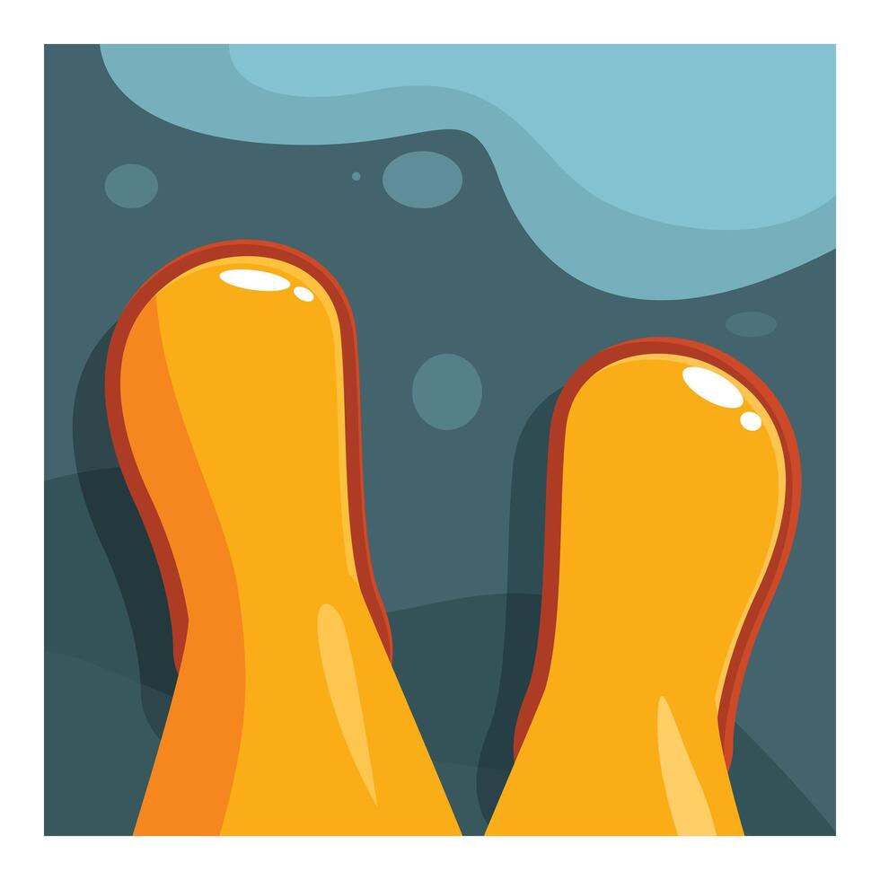 Pair of yellow feet standing on dark blue surface with light blue shape above vector