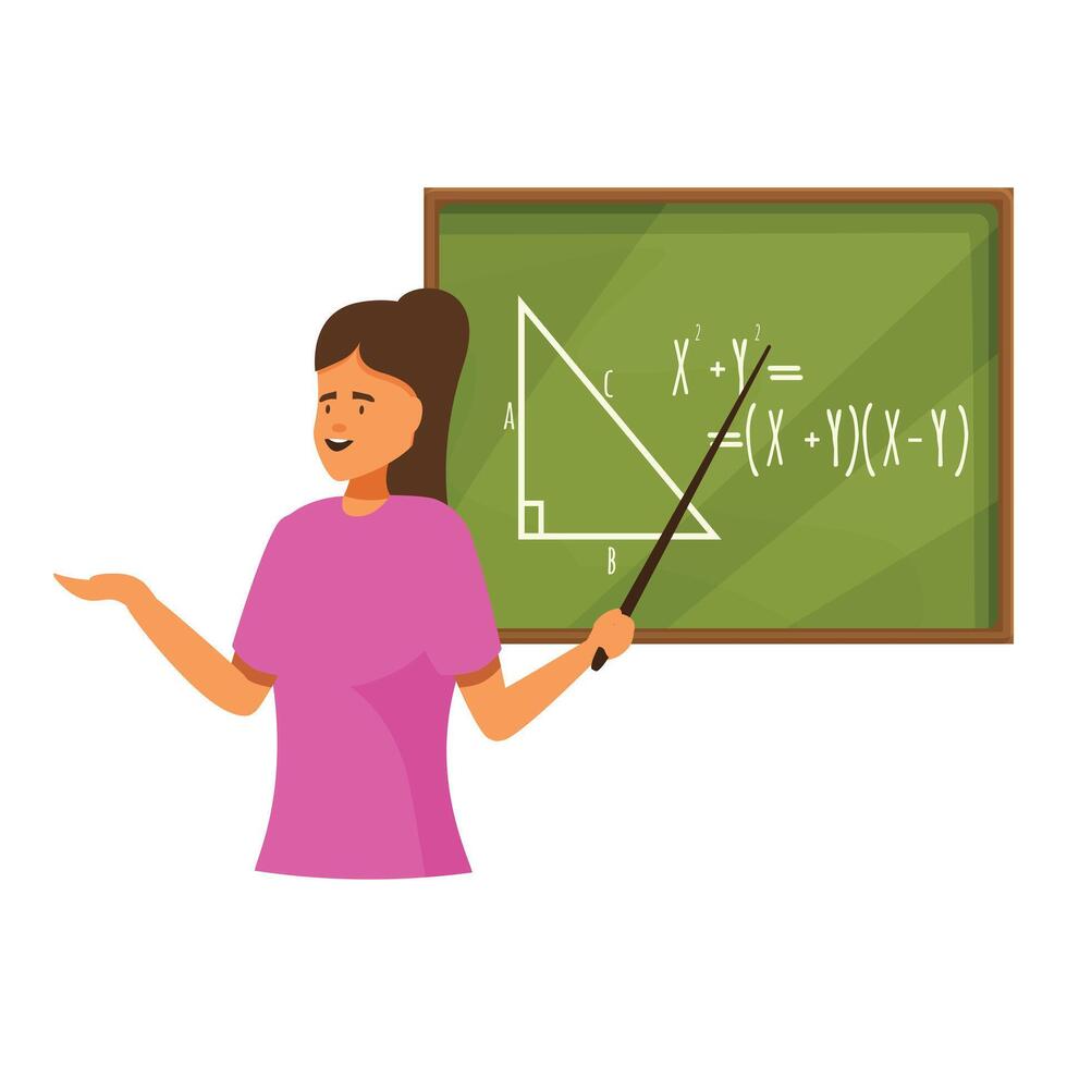 Teacher is explaining the pythagorean theorem on a blackboard vector