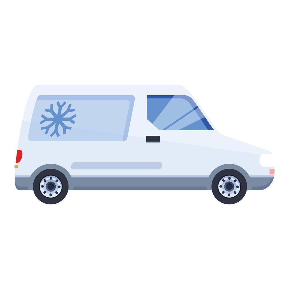 White refrigerated van delivering frozen food with snowflake symbol vector
