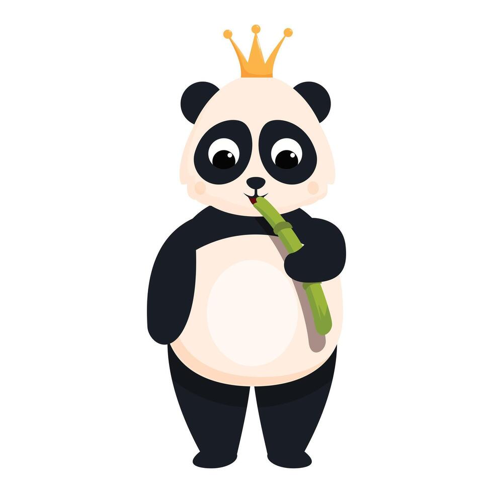 Cute panda bear wearing golden crown is enjoying eating bamboo shoot vector