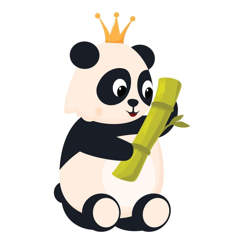Adorable baby panda wearing a crown and holding bamboo vector