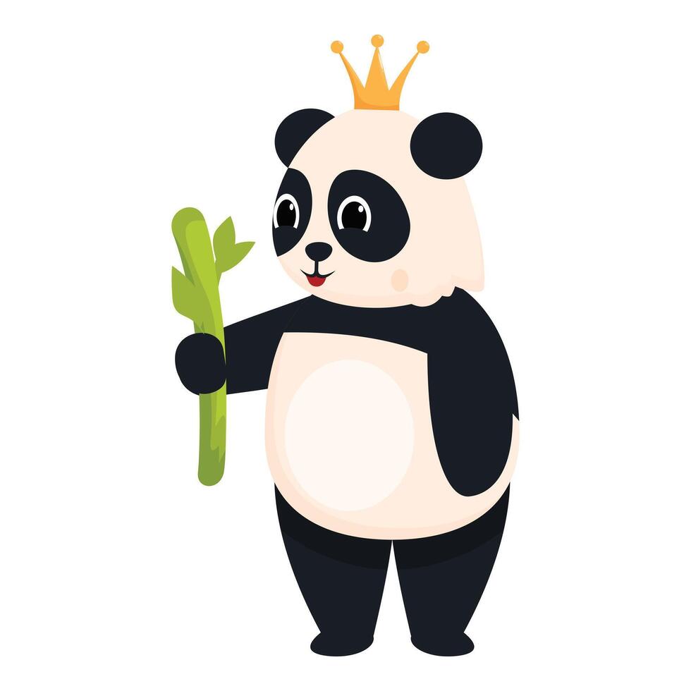 Cute panda bear wearing a crown and holding a bamboo branch vector