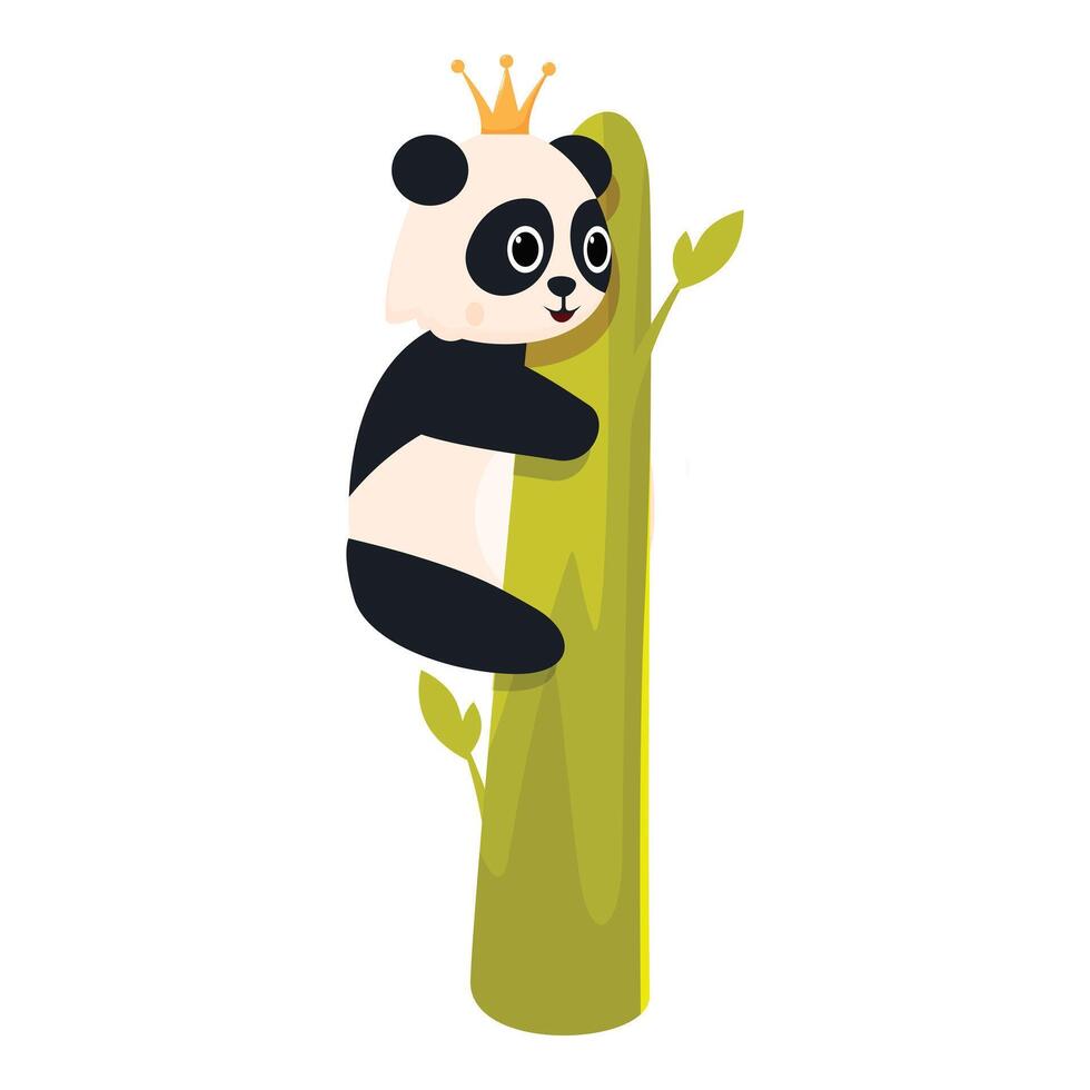 Cute panda bear with crown climbing bamboo tree vector