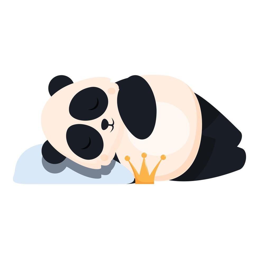 Adorable cartoon panda sleeping soundly, embracing its royal aspirations vector