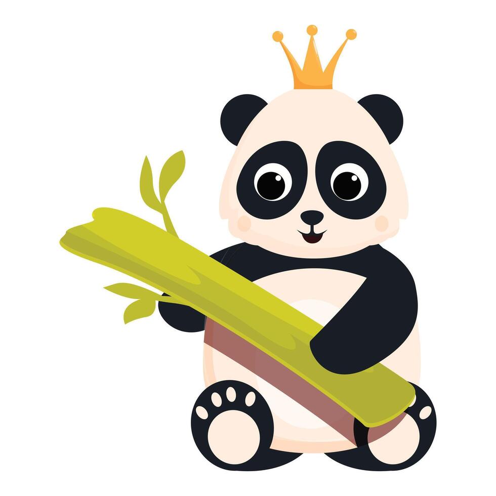 Adorable baby panda bear wearing a crown and holding a bamboo branch vector