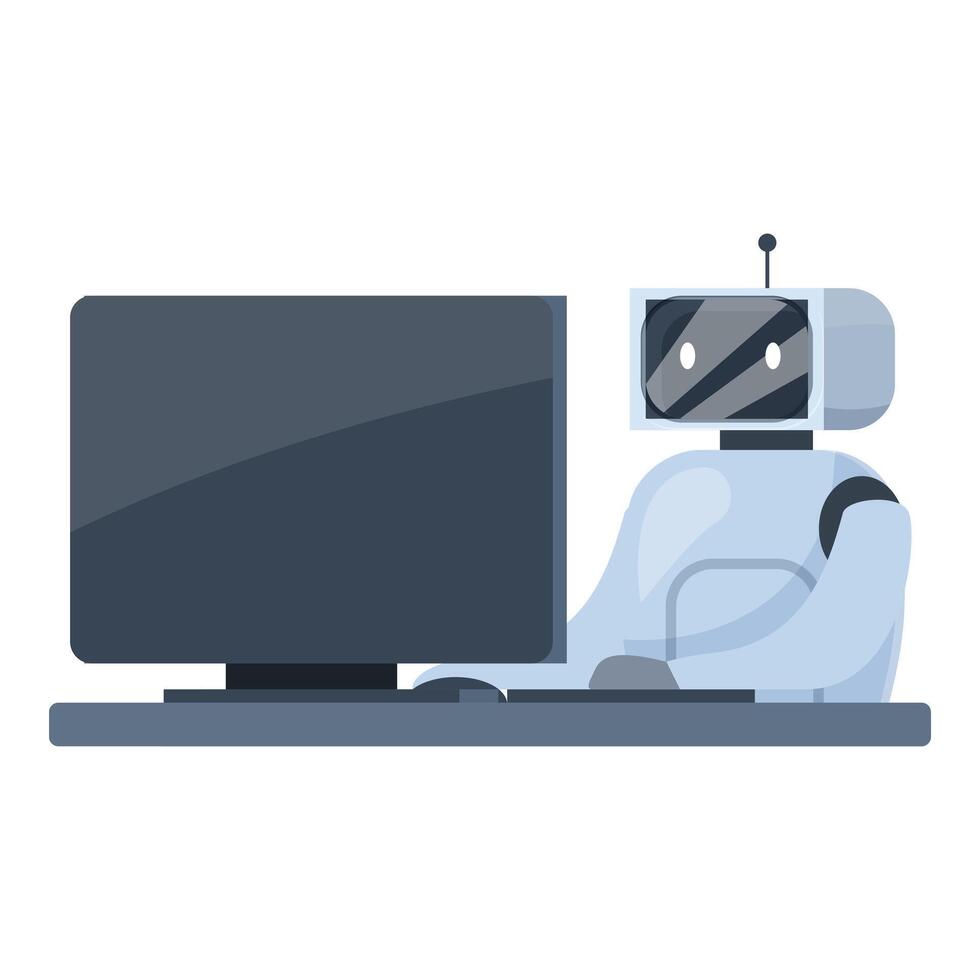 Robot working from home office using desktop computer vector