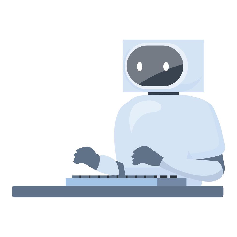 White robot using keyboard sitting at desk working vector