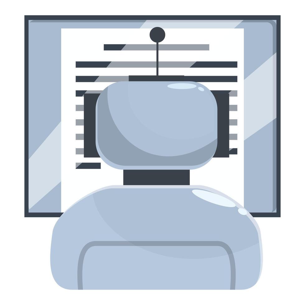 Robot working on computer programming code on screen vector
