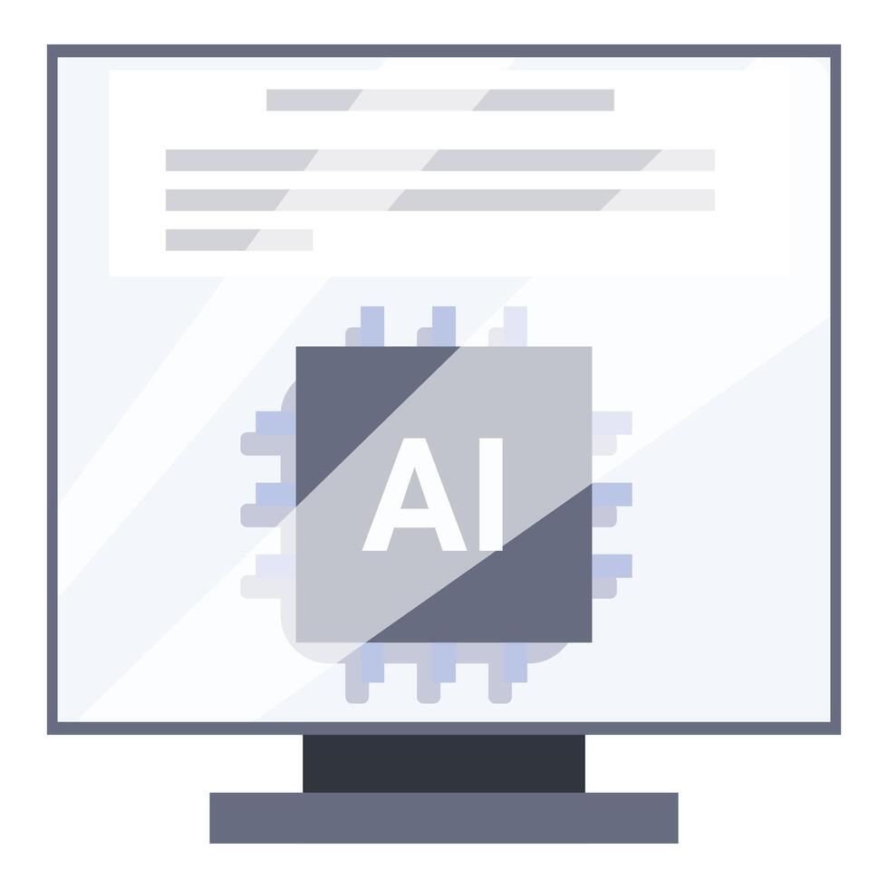 Computer showing artificial intelligence chip on screen vector
