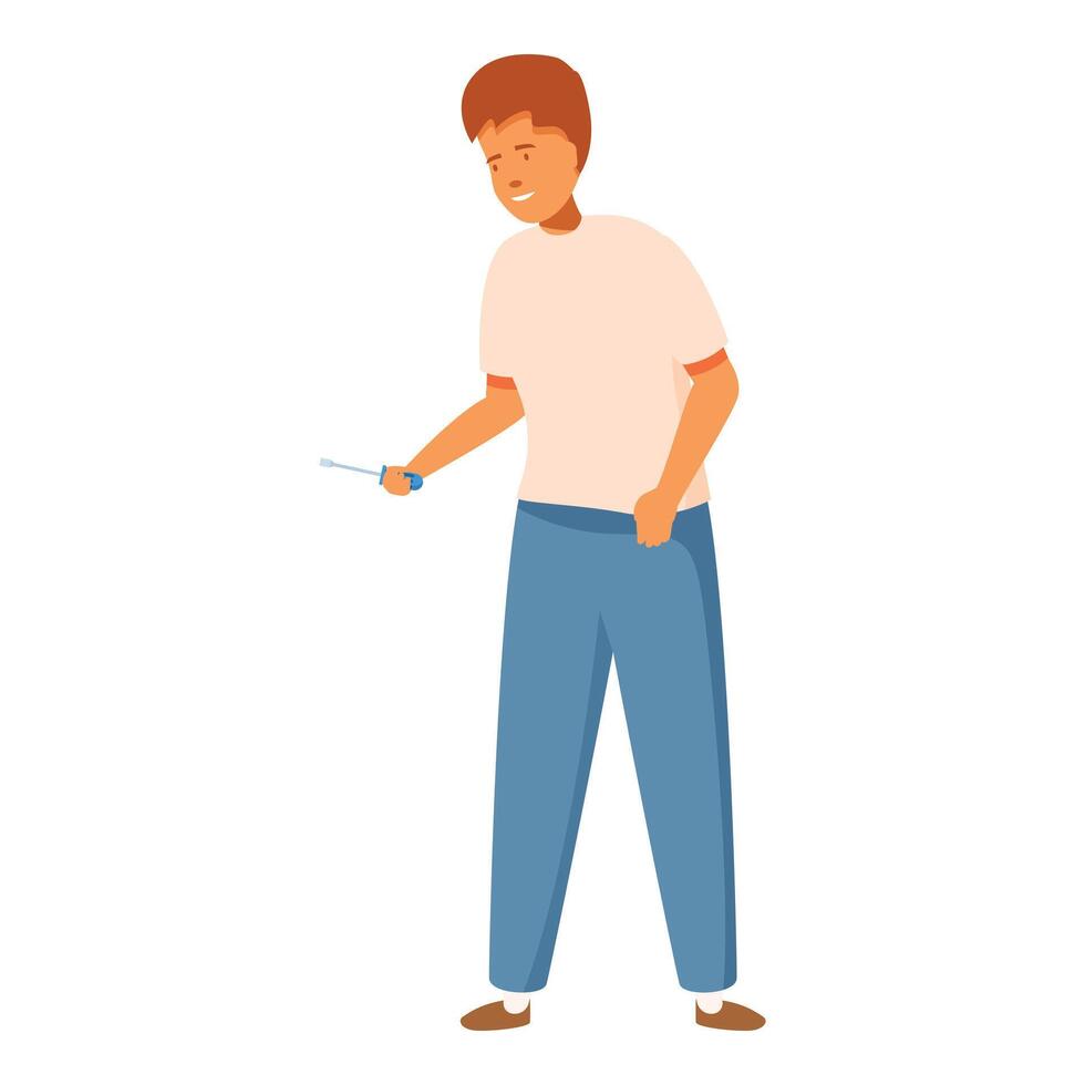 Handyman holding screwdriver fixing something smiling vector