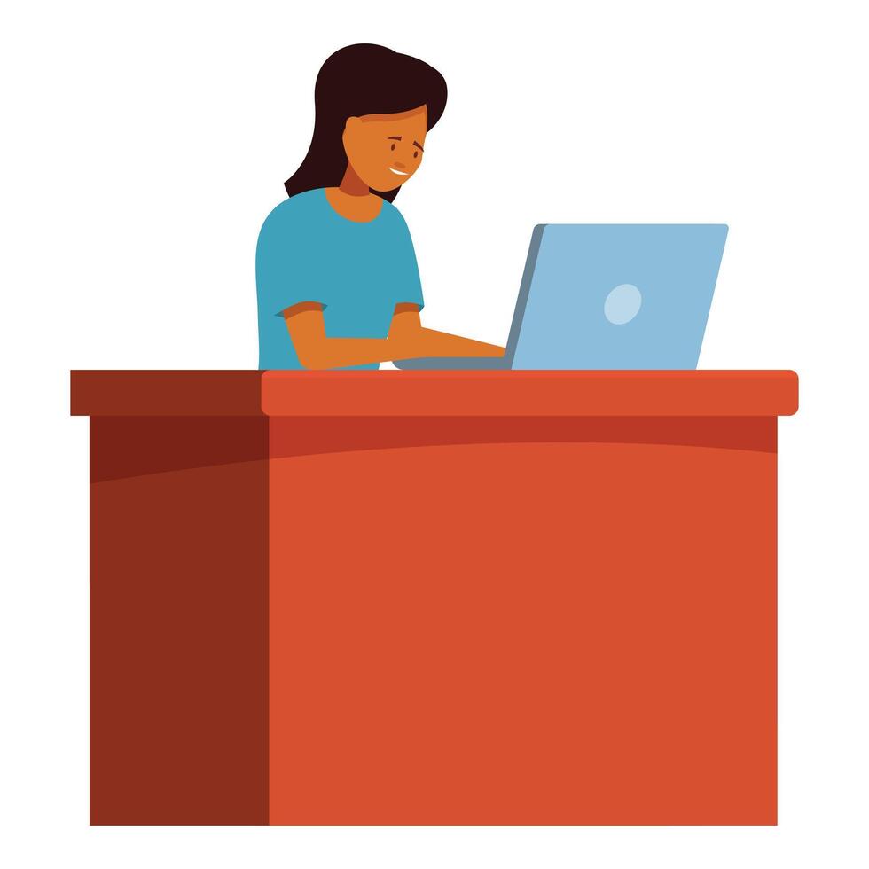 Young woman working from home office using laptop computer vector