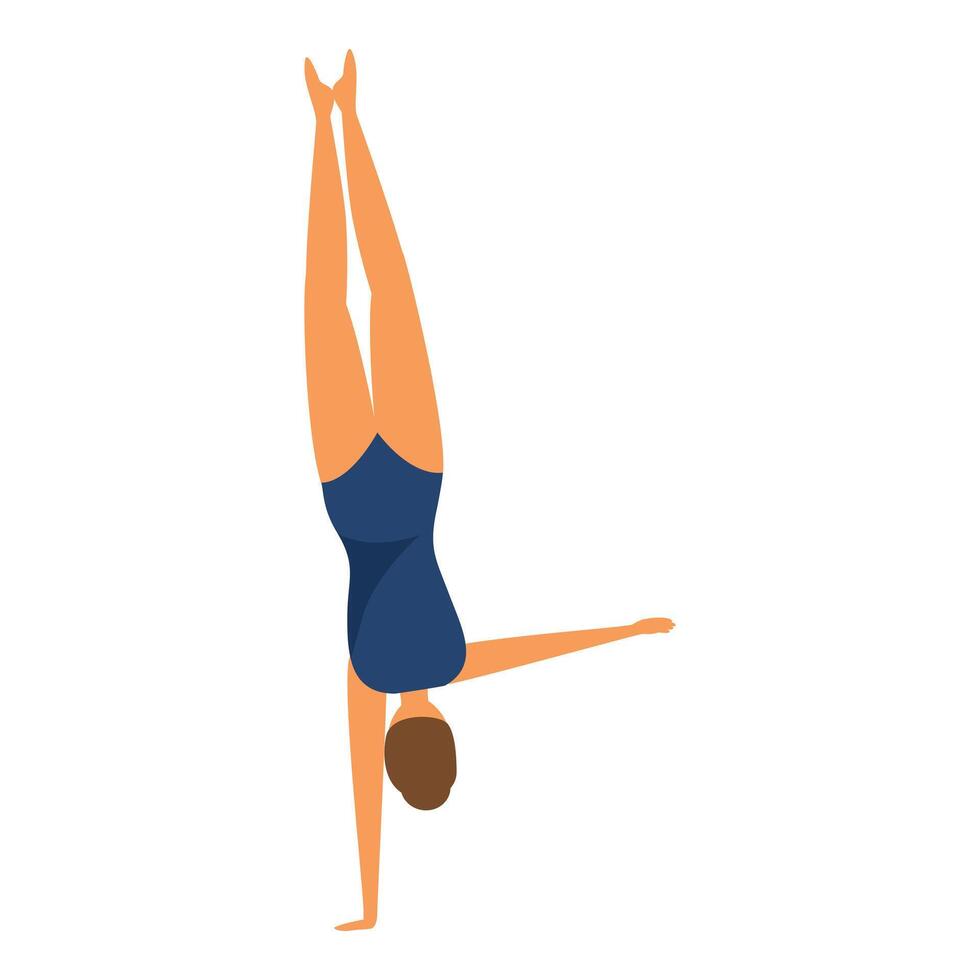 Young gymnast woman doing a handstand pose on white background vector