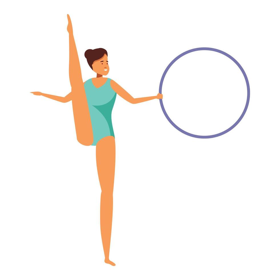 Professional rhythmic gymnast performing with hoop during competition vector