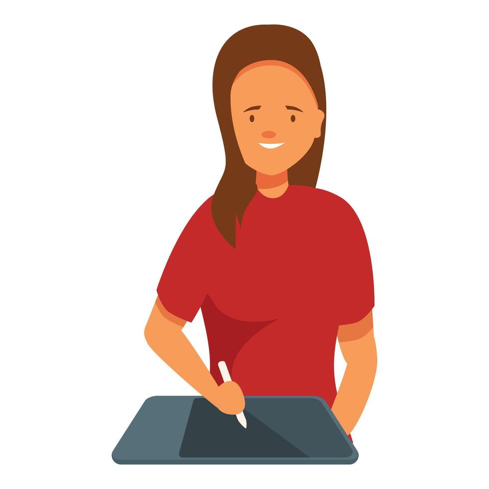 Young graphic designer woman using digital tablet and pen smiling vector