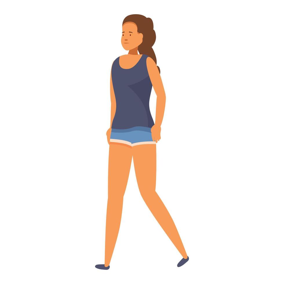 Young woman walking looking forward with hands in pockets vector