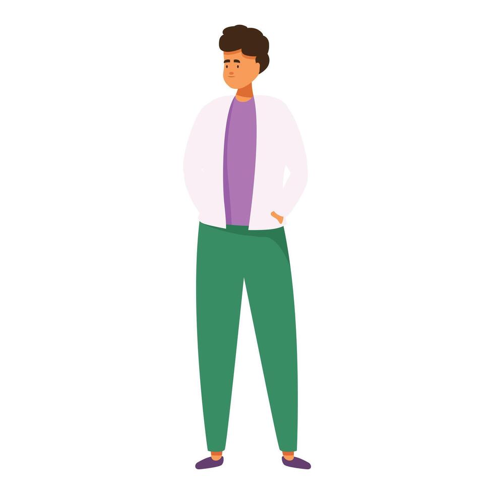 Young man standing with hands in pockets is thinking about something vector