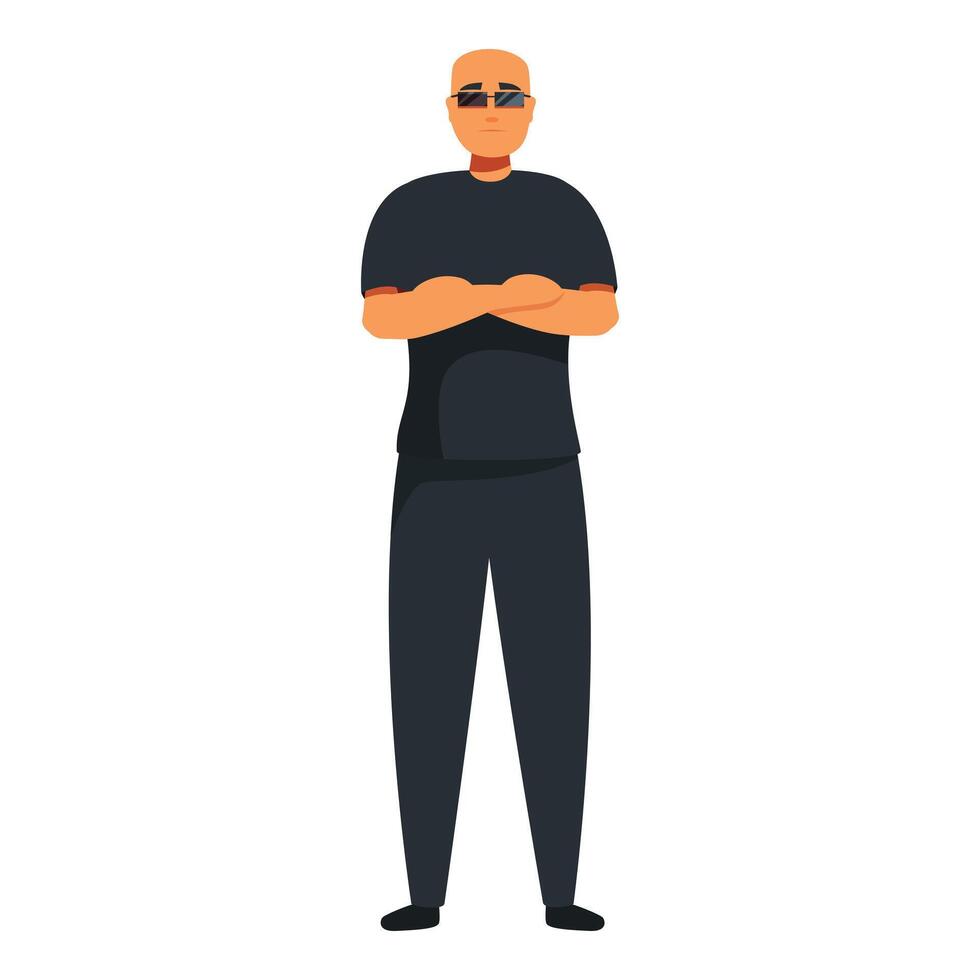 Security guard wearing black suit standing with arms crossed vector