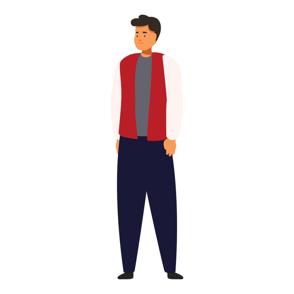 Young man standing with hands in his pockets is thinking and looking away vector