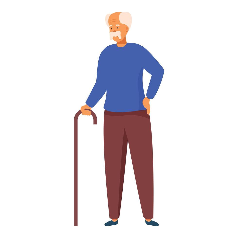 Elderly man with a walking stick is posing in a confident posture vector