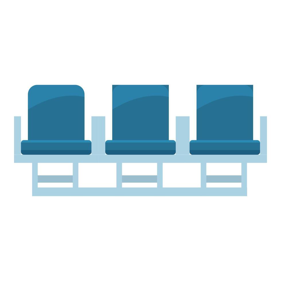 Waiting room seating with three empty blue chairs vector