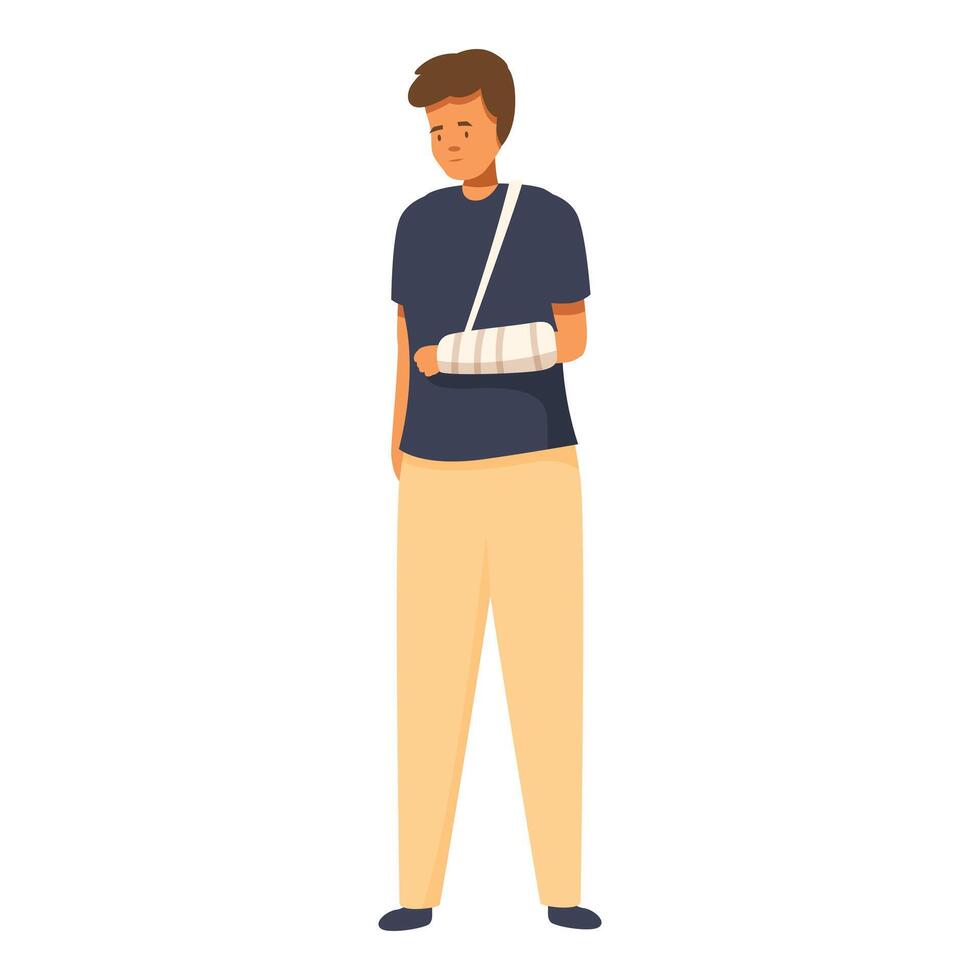 Sad young man is standing with a broken arm vector