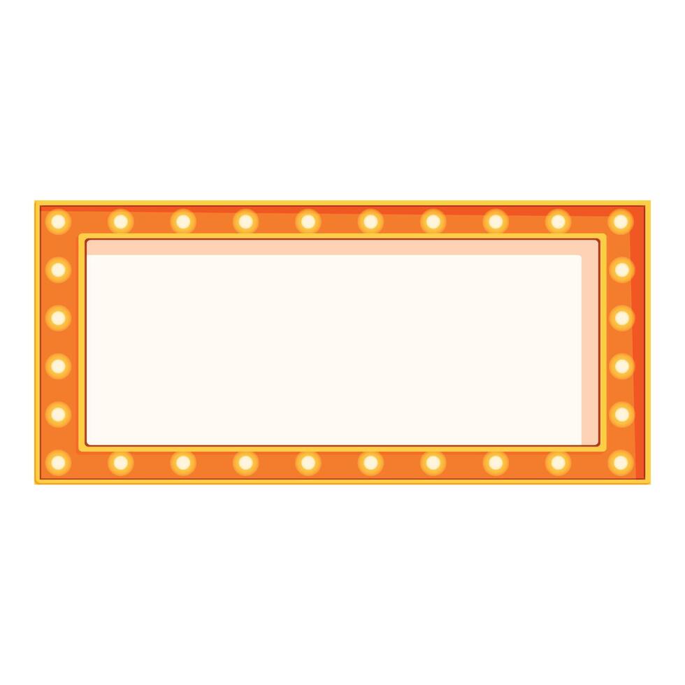 Orange empty rectangular vintage wall sign with light bulbs is shining on white background vector