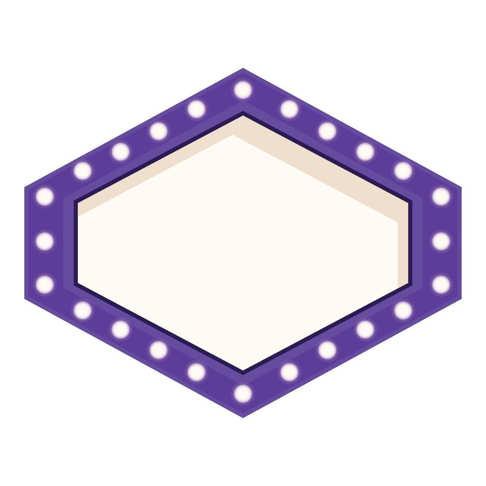 Purple hexagon marquee light bulb sign with blank space for your text vector