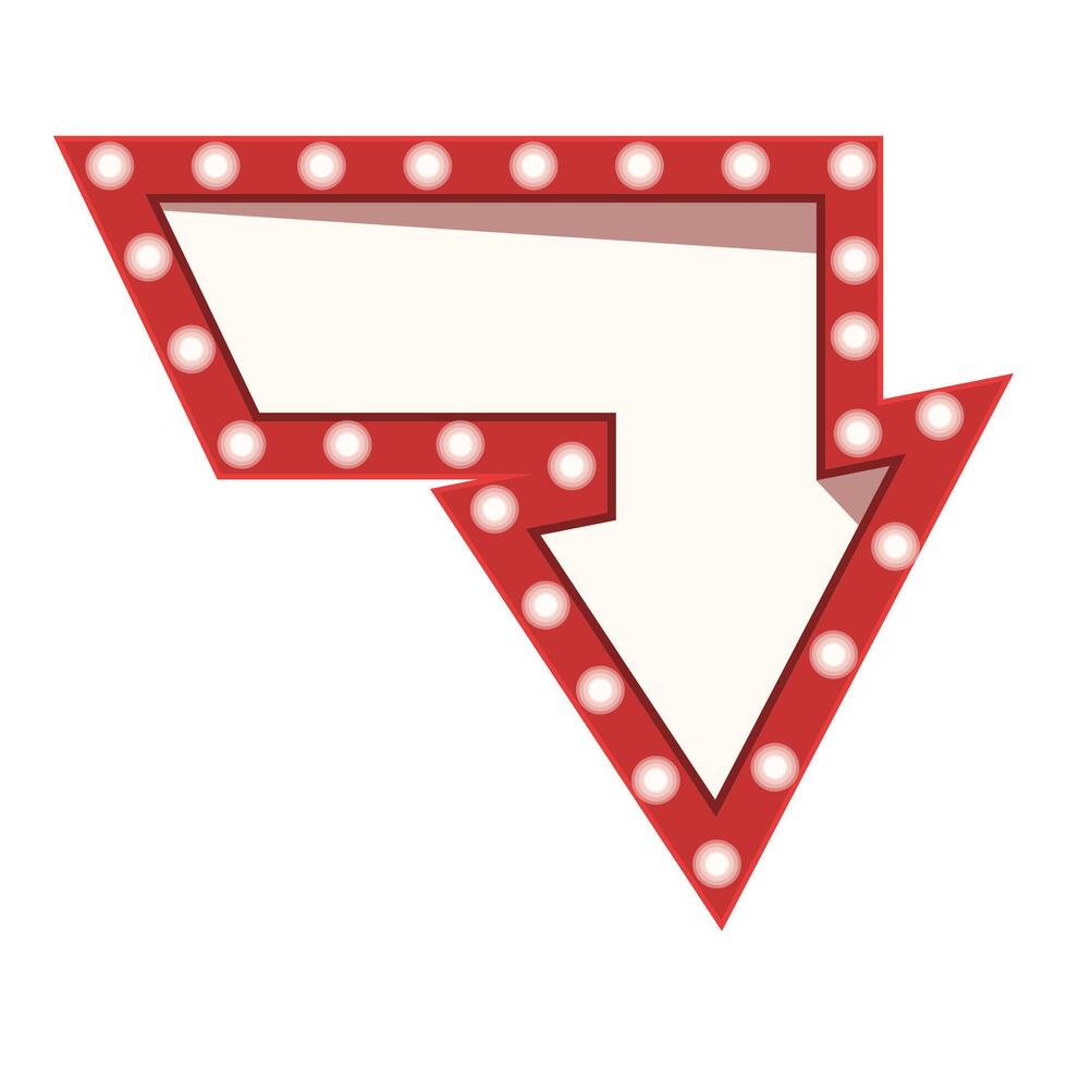 Red neon sign arrow pointing down with light bulbs vector
