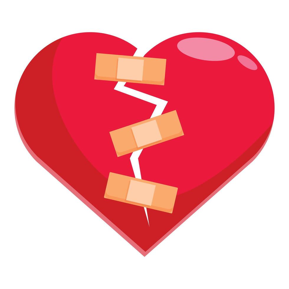 Broken heart being repaired with three bandages vector